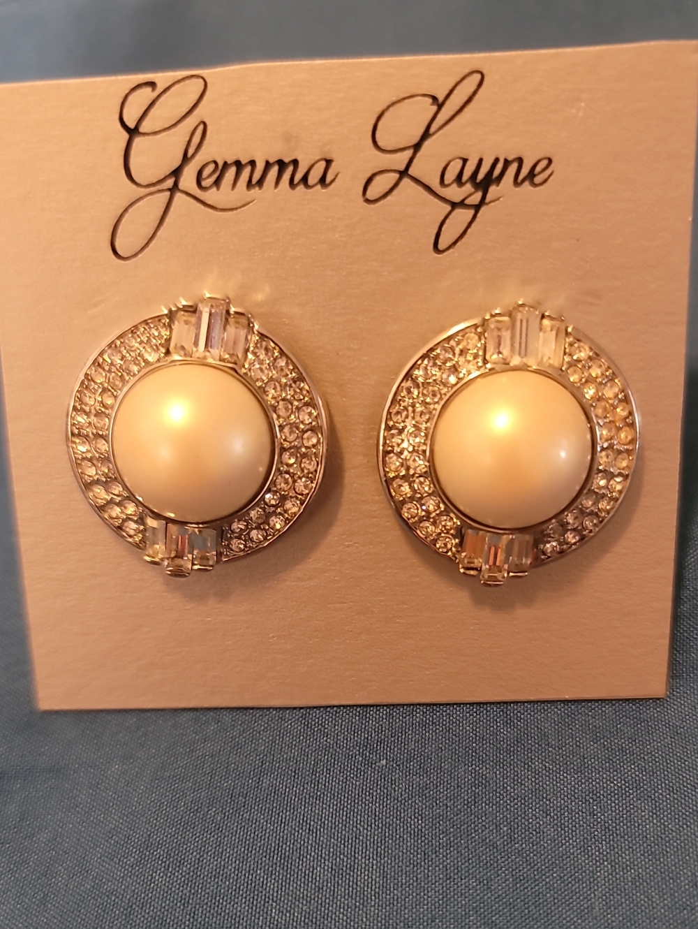 Gemma Layne Gold-Tone Pearl Crystal Circle Clip On Earrings